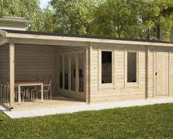 Garden Room Super Nora E With Veranda And Shed 15 M2 8 X 3 M 44 Mm Summer House 24 Garden Log Cabins Summer House Garden Backyard Sheds