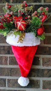 My Version Of The Santa Hat Door Hanging Christmas Decorations Diy Outdoor Christmas Decorations Apartment Cheap Christmas Diy
