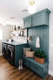 What A Clever Space To Combine The Mudroom With The Laundry Room The Blue Paint Is So Pretty Home Laundry Room Design Room Design