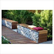 Garden Plant Picture Library Bench Made From Wood And Gabions Backed By Fargesia Murielae Bamboo Hedge Gap Garden Seating Contemporary Garden Backyard