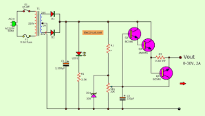 Simple Variable Power Supply Circuit 0 30v 2a Eleccircuit Com Power Supply Circuit Circuit Diagram Basic Electronic Circuits