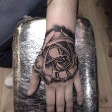 Suitable for different occasion of party, school, holiday color: Grey Ink Rose Clock Tattoo On Left Hand By Paul Priestley