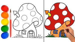 How To Draw Mushroom Easy Step For Kids Drawing Coloring And Painting Drawing For Kids Mushroom Drawing Painting For Kids