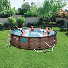 Bestway Bestway Power Steel Swim Vista 16 Ft X 4 Ft Above Ground Swimming Pool Set With Pump 56726e Bw The Home Depot In 2020 Above Ground Swimming Pools Round Above Ground
