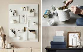 Ein Arrangement Verschiedener Aufmobelungsprojekte Eine Wandorganisation Bemalte Dosen Und Schuhkartons Mit Stoffbezug Ikea Ideen Ikea Zuhause Schuhkarton