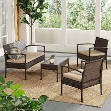 Cayman Isle Wicker Tan Cushion 4 Piece Outdoor Patio Set 23k40 Lamps Plus Outdoor Patio Set Gray Patio Furniture Outdoor Seating Set