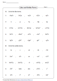 Identifying Like And Unlike Terms Like Terms Unlike Terms Combining Like Terms