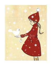 Elle And The Snow Dove By Belleandboo On Etsy 30 00 Belle And Boo Christmas Illustration Vintage Christmas Cards