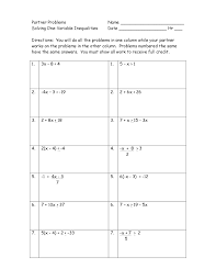 Partner Problems Inequalities 1 Pdf Solving Inequalities Solving Equations Inequality
