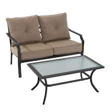 Garden Treasures Vinehaven 2 Piece Brown Steel Patio Conversation Set With Tan Cushio Patio Furniture For Sale Patio Furniture Covers Clearance Patio Furniture