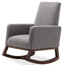 Ebern Designs Kell Rocking Chair Reviews Wayfair Sculptural walnut base, and reupholstered in a soft grey t.