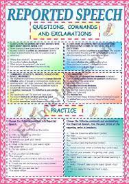Second Worksheet On Reported Speech Reporting Questions Commands Exclamations Grammar Reference And Exercis Reported Speech Grammar Reference Speech Rules