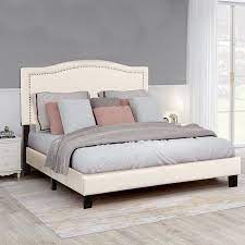 Clearance Upholstered Queen Platform Bed Frame Wooden Queen Bed Frame With Headboard Great For Boys Girls Kids Teens And Adults Needed Box Spring Modern In 2020 Wooden Queen Bed Frame Bed