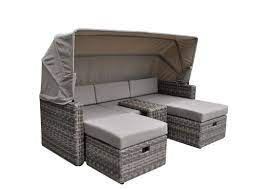 Rattan Loungemobel Gartensofa Hannover 3 5 Sitzer Inkl Sonnenverdeck Farbe Grau Braun Meliert Lounge Mobel Terrassenmobel Gartenmobel