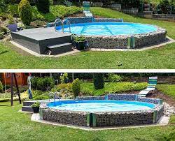A Real Eye Catcher With This Creative Stone Frame The Steel Wall Ru In 2020 Hot Tub Garden Backyard Pool Front Yard Patio