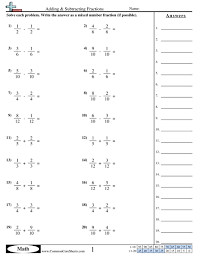 Adding And Subtracting Fractions Worksheets With Answer Key Fractions Worksheets Adding And Subtracting Fractions Subtracting Fractions