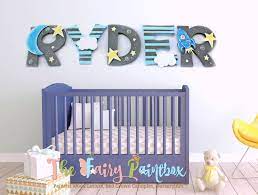 Moon Nursery Wall Painted Letters Moon Baby Room Wall Etsy Nursery Wall Painting Baby Room Wall Moon Nursery