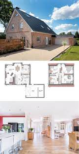 Einfamilienhaus Mit Garage Satteldach Klinker Fassade Im Landhausstil Massivhaus Bauen Grundriss Ideen Kapitanshaus 190 Von Haus Grundriss Haus Bauen Haus