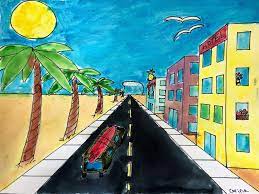 One Point Perspective City Art Lesson For Kids Leah Newton Art One Point Perspective Perspective Art City Art