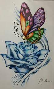 Eu Pintei Com Lapis De Cor Comum Butterfly Drawing Flower Drawing Pencil Drawings Of Flowers