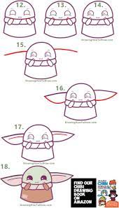 How To Draw A Cute Cartoon Baby Yoda Kawaii Chibi Easy Step By Step Drawing Tutorial How To Draw Step By Step Drawing Tutorials Easy Doodles Drawings Cute Easy