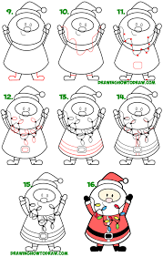 How To Draw Santa Claus Holding Christmas Lights Easy Step By Step Drawing Tutorial For Kids How To Draw Step By Step Drawing Tutorials Easy Christmas Drawings How To Draw