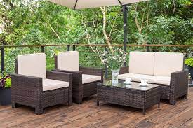Walnew 4 Pieces Outdoor Patio Furniture Sets Rattan Chair Wicker Conversation Sofa Set Outdoor Indoor Backyard Porch Garden Poolside Balcony Use Furniture Bei Outdoor Patio Furniture Sets Backyard Furniture Traditional Patio Furniture