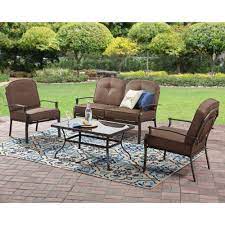 4 Piece Outdoor Patio Conversation Set 4 Seats Garden Loveseat Furniture Brown Ma Metal Patio Furniture Outdoor Patio Furniture Sets Clearance Patio Furniture