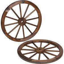 Trademark Innovations Decorative 24 In Dia Vintage Wood Garden Wagon Wheel With Steel Rim Wheel Wgn 2x The Home Dep Decorative Wagon Wooden Wagon Wood Wagon