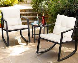 Walnew 3 Pieces Patio Furniture Set Rocking Wicker Bistro Sets Modern Outdoor Rocking Chair Furniture Sets Cushioned Pe Rattan Chairs Conversation Sets With Gla Modern Outdoor Rocking Chairs Outdoor Rocking Chairs