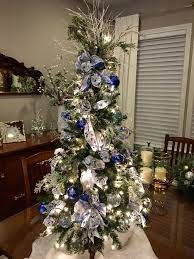 Blue Christmas 4 White Lit Tree 2 5 Wired Navy Royal Blue Silver Ribbon Blue Christmas Tree Christmas Tree Decorations Blue Christmas Tree Decorations