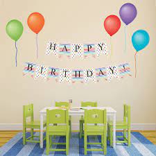 Happy Birthday Bunting Flags And Balloon Wall Decals Eco Friendly Party Decor Wall Stickers Wall Dressed Up Happy Birthday Bunting Birthday Wall Birthday Bunting