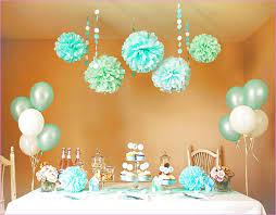 Tiffany Blue Bridal Shower Decor Idea Balloons And Hanging Pompoms Courtesy Of Tiffany Blue Bridal Shower Tiffany Blue Party Tiffany Blue Party Decorations