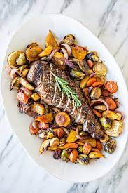 I love serving it with crispy smashed potatoes and greek. Fall Sheet Pan Pork Tenderloin With Honey Balsamic Roasted Vegetables Good Life Eats