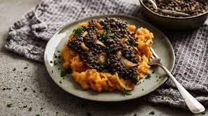 Susskartoffelpuree An Schwarzen Linsen Schwarze Linsen Einfache Gerichte Rezepte Mit Linsen