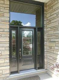 Stunning Decorative Glass Insert Door Front Entrance With Double Sidelight And Plain Glass Transom French Doors Patio Modern Front Door Single Patio Door