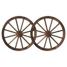 23 Wood Freestanding Wagon Wheels Lawn Decor 2pk Brown Backyard Expressions Wooden Wagon Wheels Decorative Wagon Wooden Wagon