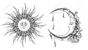 Decorative Sun And Moon With Antropomorphic Face Hand Drawn Isolated How To Draw Hands Free Art Prints Hand Drawn Vector Illustrations