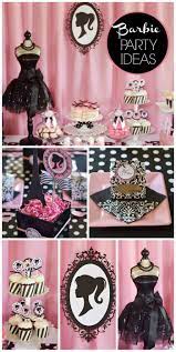 A Black White And Pink Barbie Girl Birthday Party With Gorgeous Decorations And Desserts See More Barbie Party Barbie Birthday Party Parisian Birthday Party