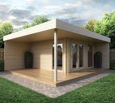 Modernes Gartenhaus Mit Terrasse Hansa Lounge 12m 44mm 5x5 Hansagarten24 Gartenhaus Mit Terrasse Gartenhaus Mit Veranda Gartenhaus