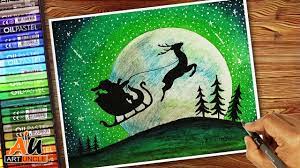 How To Draw Santa Claus On His Sleigh Step By Step For Kids Youtube Shadow Painting Oil Pastel Colours Oil Pastel Art
