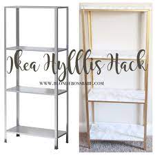 The Most Amazing Ikea Hyllis Transformation To Marble And Gold Using Only Spray Paint And Sticker Officedesign Easy Home Decor Home Decor Easy Diy Hacks