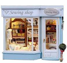 Sewing Shop Wooden Dollhouse Miniatures 1 12 Furniture Kit Doll House Dolls Bears Dollhouse Minia Dolls House Shop Mini Doll House Diy Dollhouse Furniture