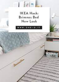 Ikea Hack Add Some Brass Pulls To The Brimnes Bed To Spruce Up Your Bedroom One O Diy Brimnes Bed Ikea Hack Bedroom Brimnes
