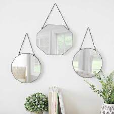 Metal Shapes Hanging Wall Mirrors Set Of 3 Mirror Wall Bedroom Hanging Wall Mirror Diy Mirror Wall Decor