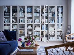 Billy Bookcase With Oxberg Doors From Ikea Bookshelves In Living Room Modern Bookcase Bookcase Design