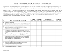 Head Start Center Health And Safety Checklist Safety Checklist Health And Safety Nursing Cover Letter