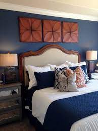 Rust And Navy Bedroom Blue Bedroom Decor Bedroom Orange Home Decor Bedroom
