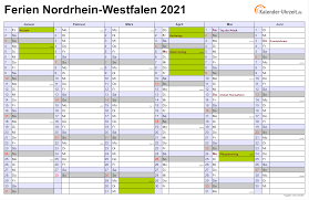 Jahreskalender, halbjahreskalender und monatskalender 2021. Ferien Nordrhein Westfalen 2021 Ferienkalender Zum Ausdrucken