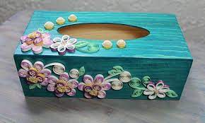 Wooden Paper Tissue Box Quilled Decorative Box Quilled Paper Quilling Designs Paper Quilling Patterns Decorative Boxes